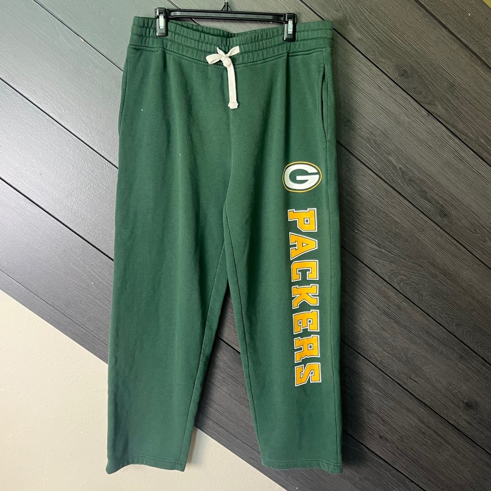 NFL Green Bay Packers Sweatpants Men's Medium Green‎ Logo Open Leg Pants